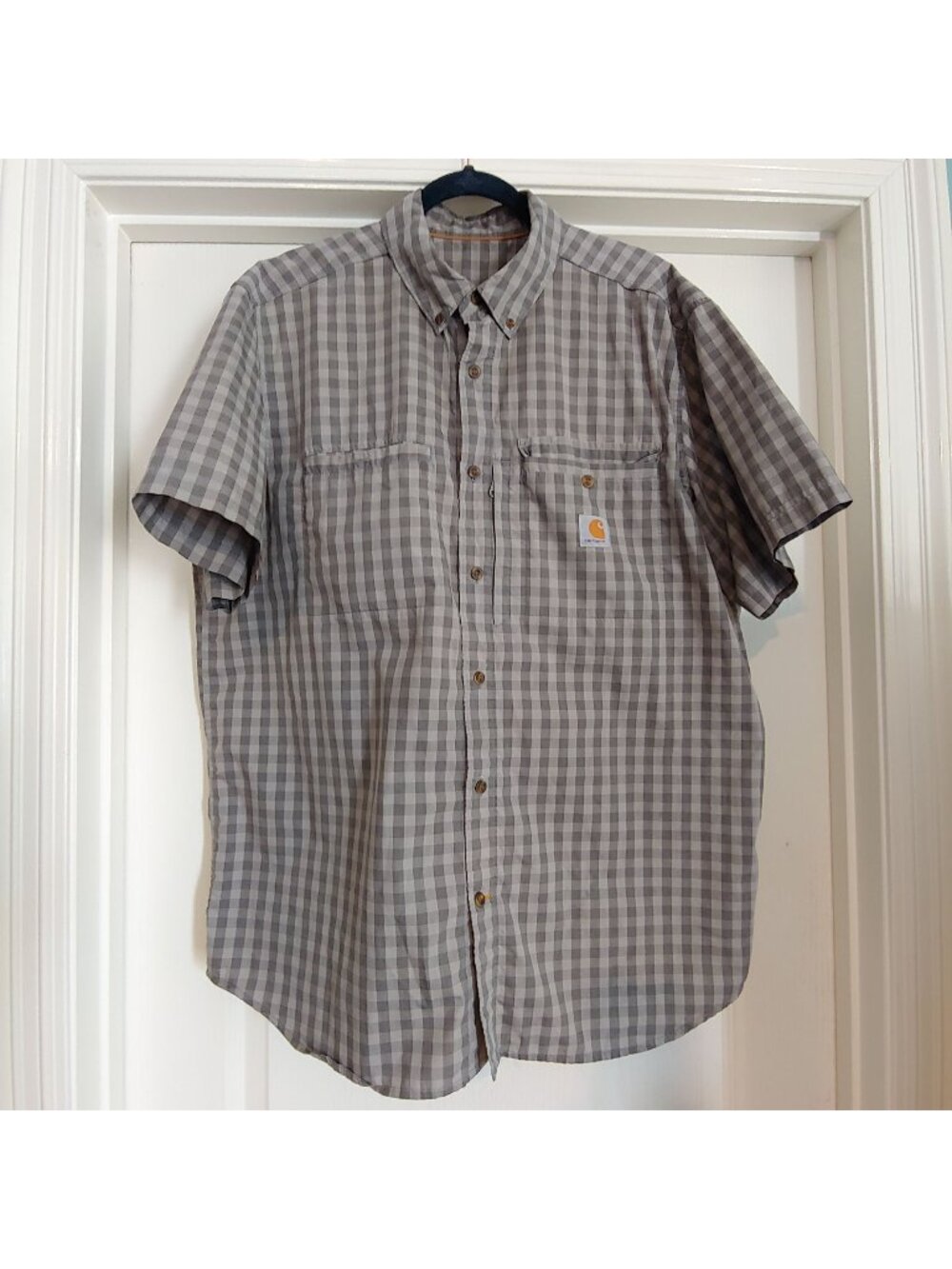 Carhartt Force Shirt Mens XL Gray Plaid Short Sleeve Button Workwear Outdoor